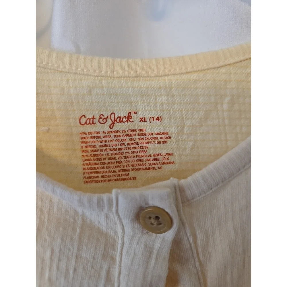 Cat & Jack Girls' Short Sleeve Dress With Buttons Pale Yellow Size XL Kids 14